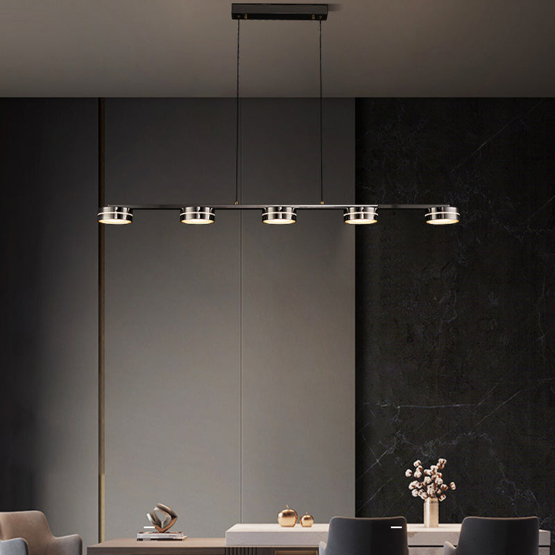 Contemporary Hanging Light Drum Island Light Fixture in Black for Dining Room