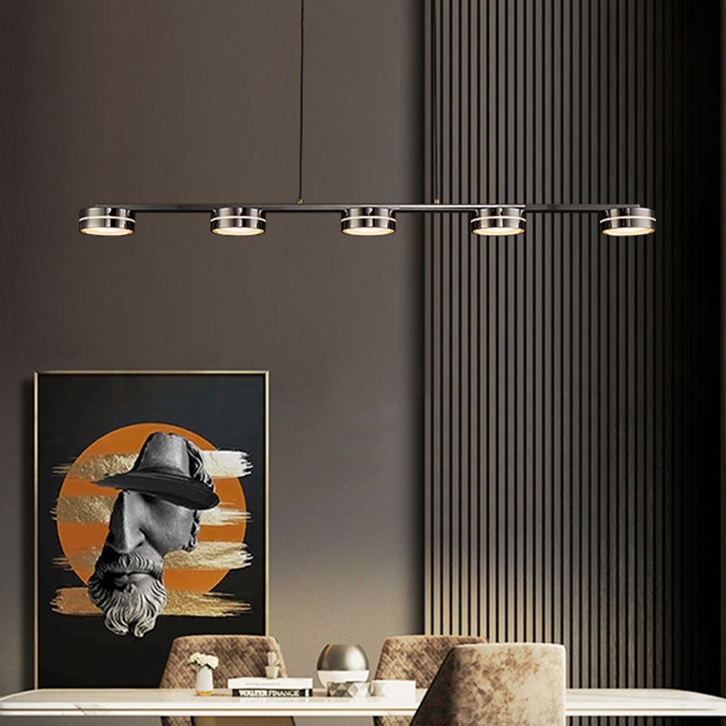 Contemporary Hanging Light Drum Island Light Fixture in Black for Dining Room