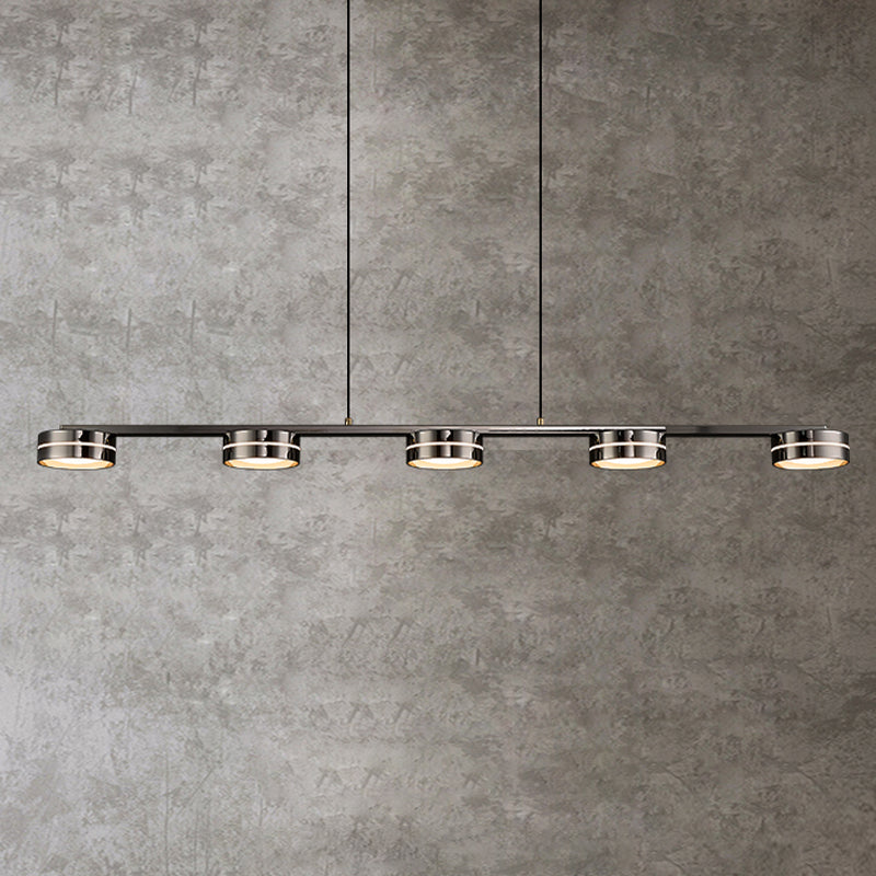 Contemporary Hanging Light Drum Island Light Fixture in Black for Dining Room