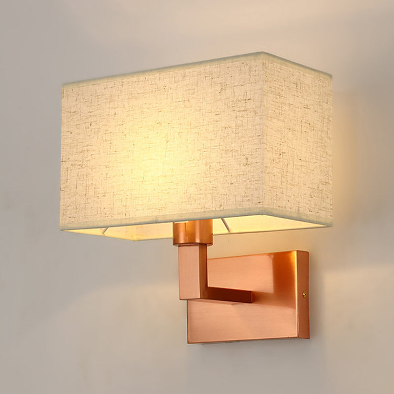 Modern Wall Sconce Metal Rectangle Shape Wall Light with Fabric Shade for Bedroom