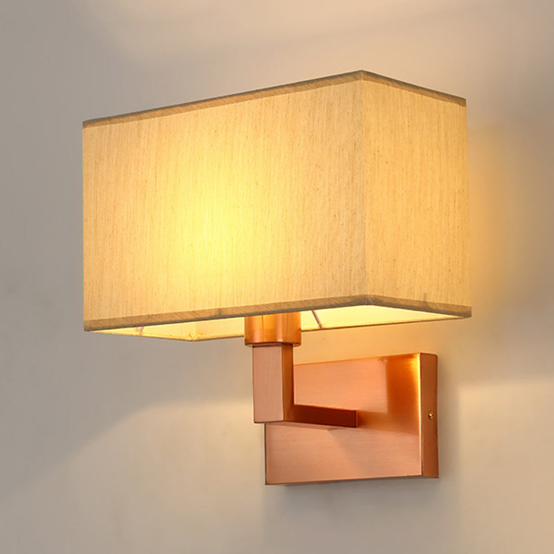 Modern Wall Sconce Metal Rectangle Shape Wall Light with Fabric Shade for Bedroom