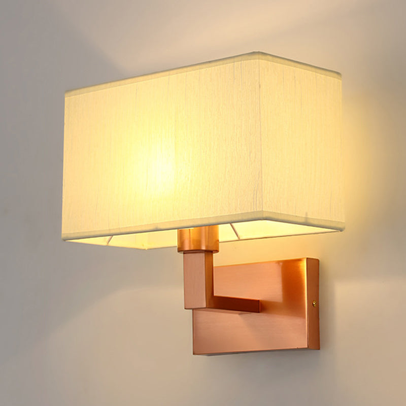 Modern Wall Sconce Metal Rectangle Shape Wall Light with Fabric Shade for Bedroom