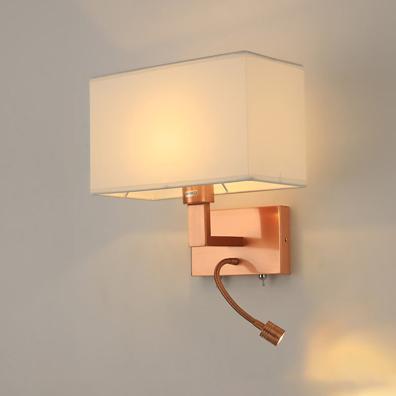 Modern Wall Sconce Metal Rectangle Shape Wall Light with Fabric Shade for Bedroom