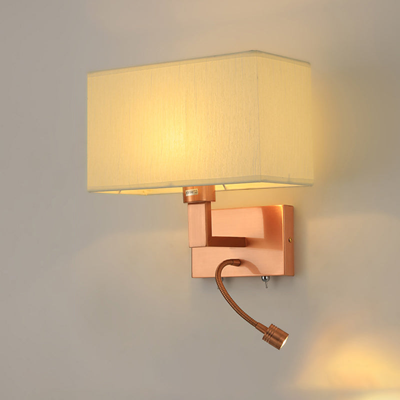 Modern Wall Sconce Metal Rectangle Shape Wall Light with Fabric Shade for Bedroom