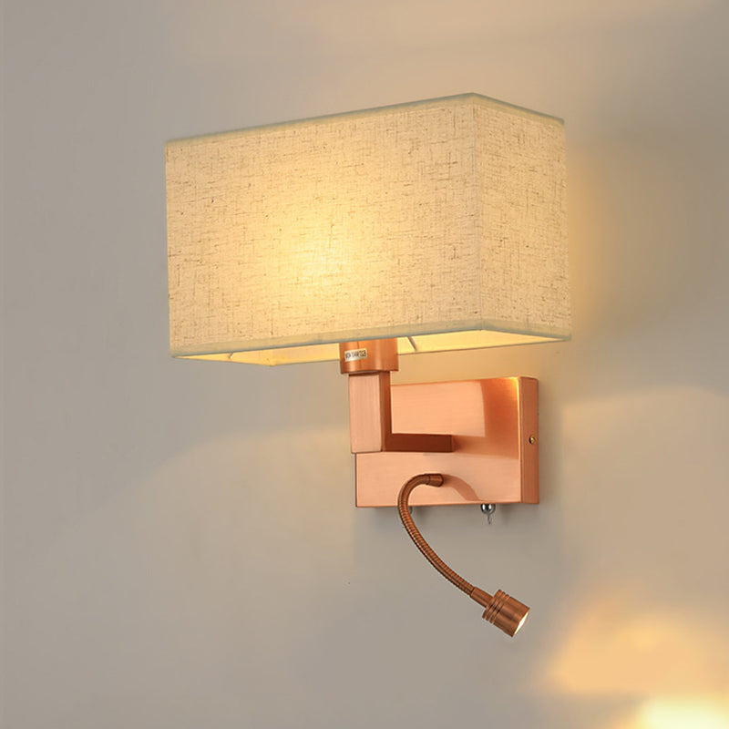 Modern Wall Sconce Metal Rectangle Shape Wall Light with Fabric Shade for Bedroom