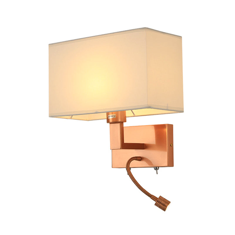 Modern Wall Sconce Metal Rectangle Shape Wall Light with Fabric Shade for Bedroom