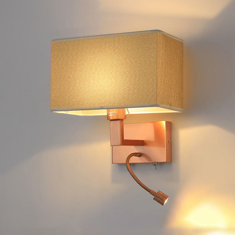 Modern Wall Sconce Metal Rectangle Shape Wall Light with Fabric Shade for Bedroom