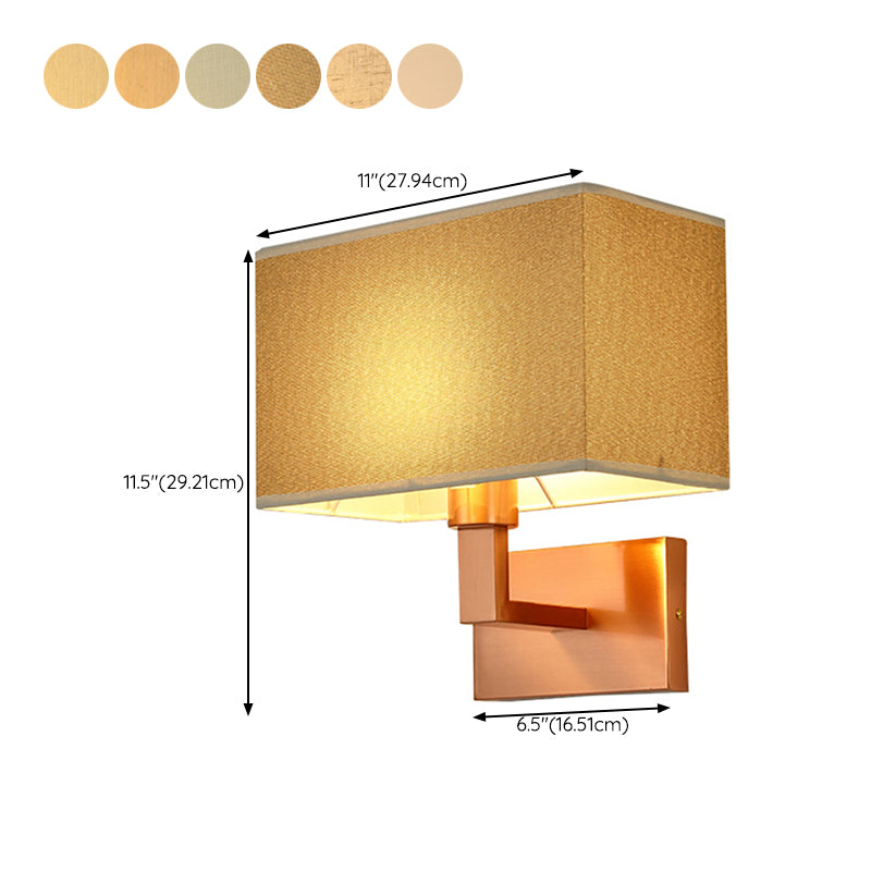 Modern Wall Sconce Metal Rectangle Shape Wall Light with Fabric Shade for Bedroom