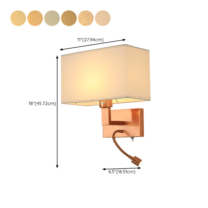 Modern Wall Sconce Metal Rectangle Shape Wall Light with Fabric Shade for Bedroom