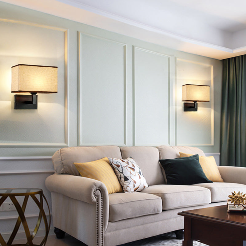 Modern Metal Wall Sconce Rectangle Shape Wall Light with Fabric Shade for Bedroom