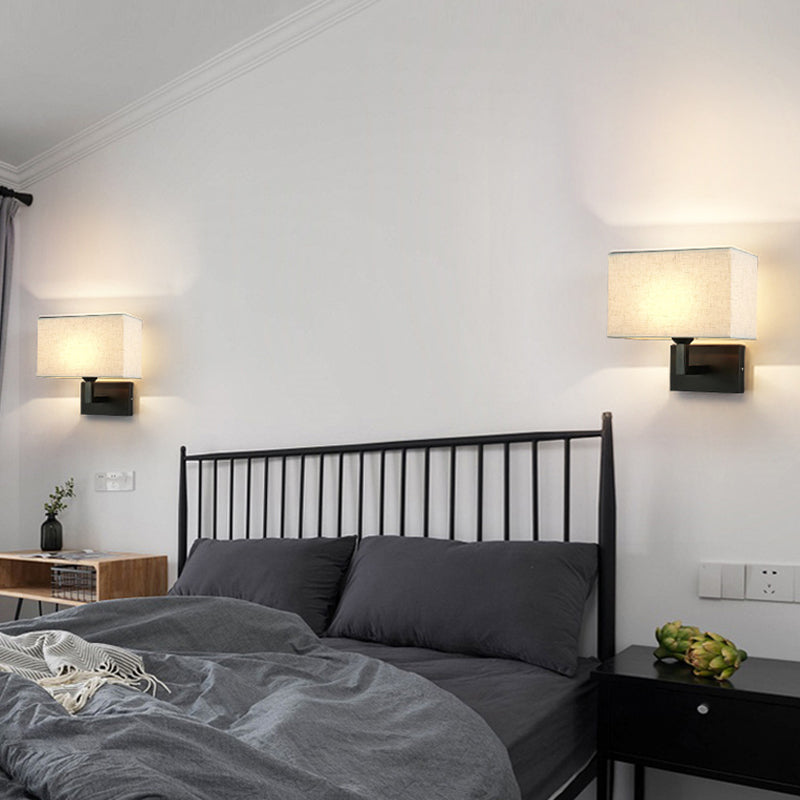 Modern Metal Wall Sconce Rectangle Shape Wall Light with Fabric Shade for Bedroom