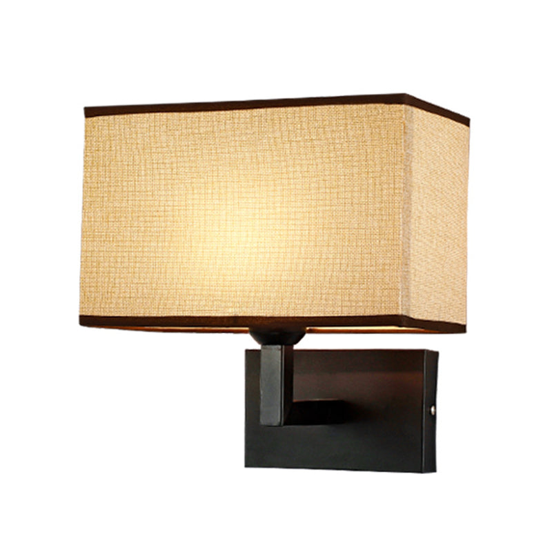 Modern Metal Wall Sconce Rectangle Shape Wall Light with Fabric Shade for Bedroom