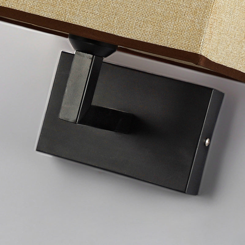 Modern Metal Wall Sconce Rectangle Shape Wall Light with Fabric Shade for Bedroom