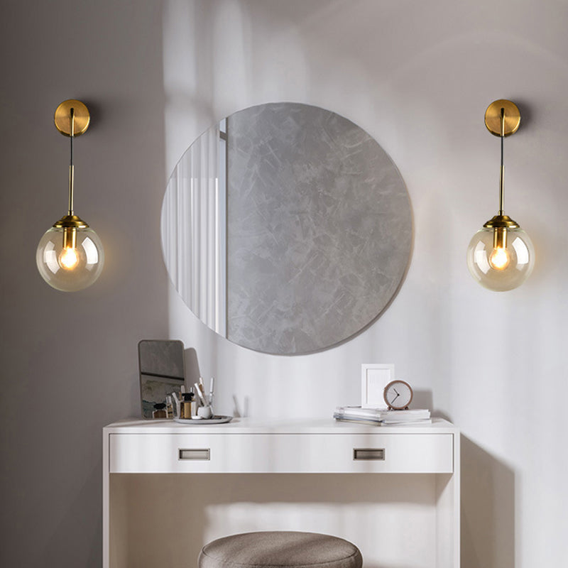 Modern Wall Sconce Ball Shape Metal Vanity Lamp with Glass Shade for Bathroom
