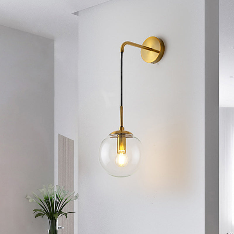 Modern Wall Sconce Ball Shape Metal Vanity Lamp with Glass Shade for Bathroom
