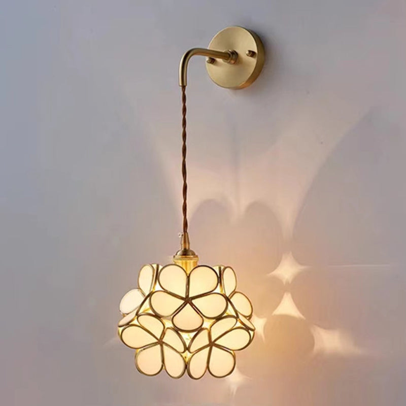 Modern Metal Wall Sconce Flower Shape Vanity Lamp with Glass Shade for Bathroom