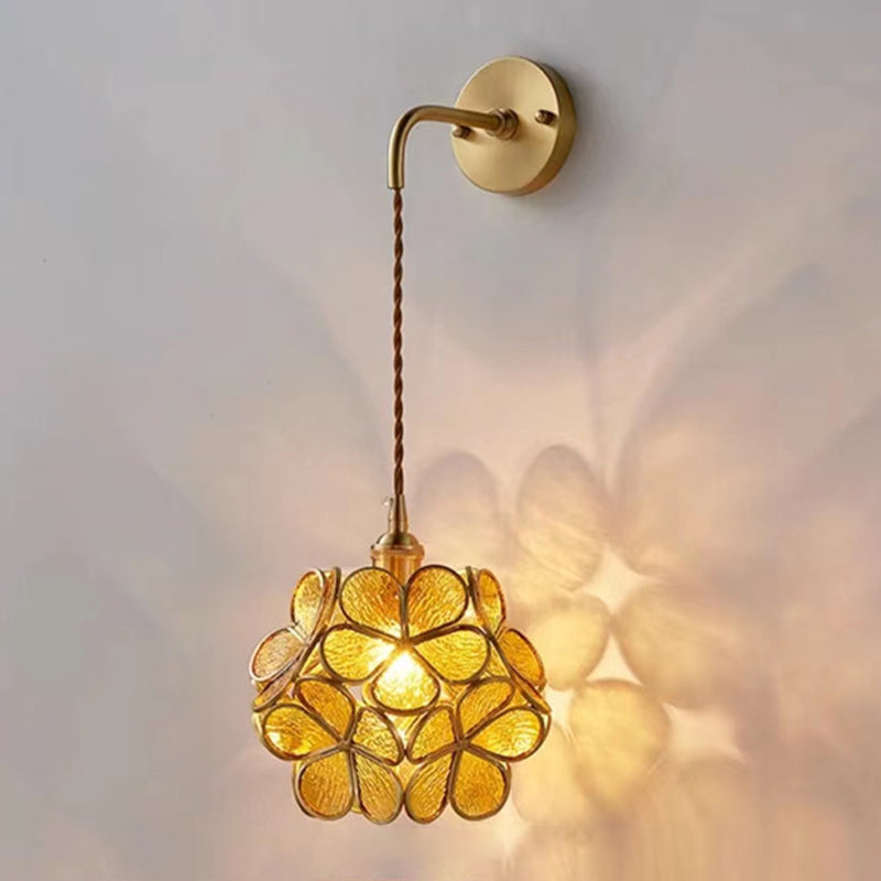 Modern Metal Wall Sconce Flower Shape Vanity Lamp with Glass Shade for Bathroom