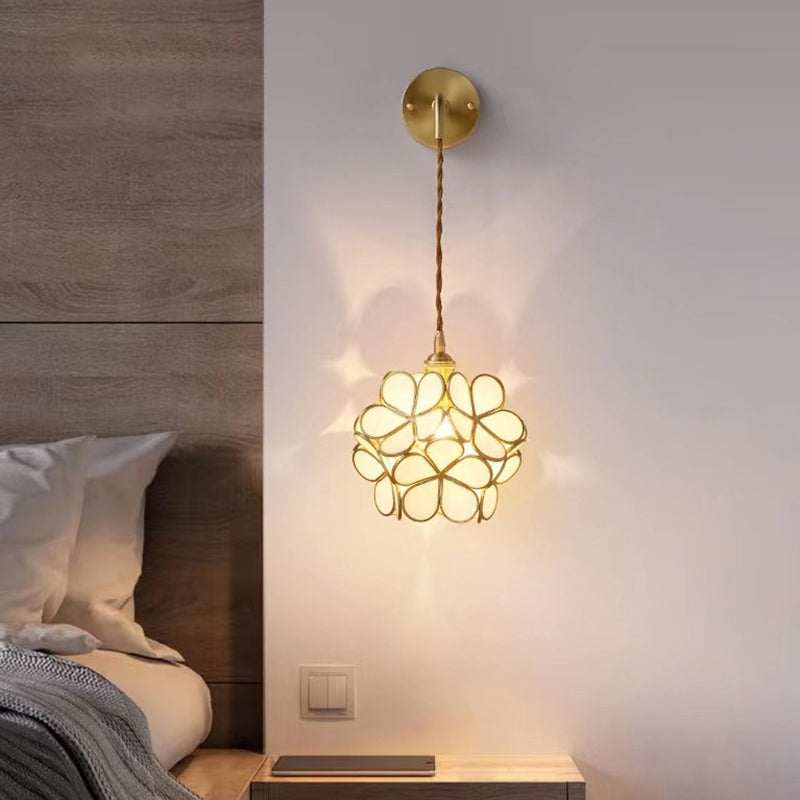 Modern Metal Wall Sconce Flower Shape Vanity Lamp with Glass Shade for Bathroom