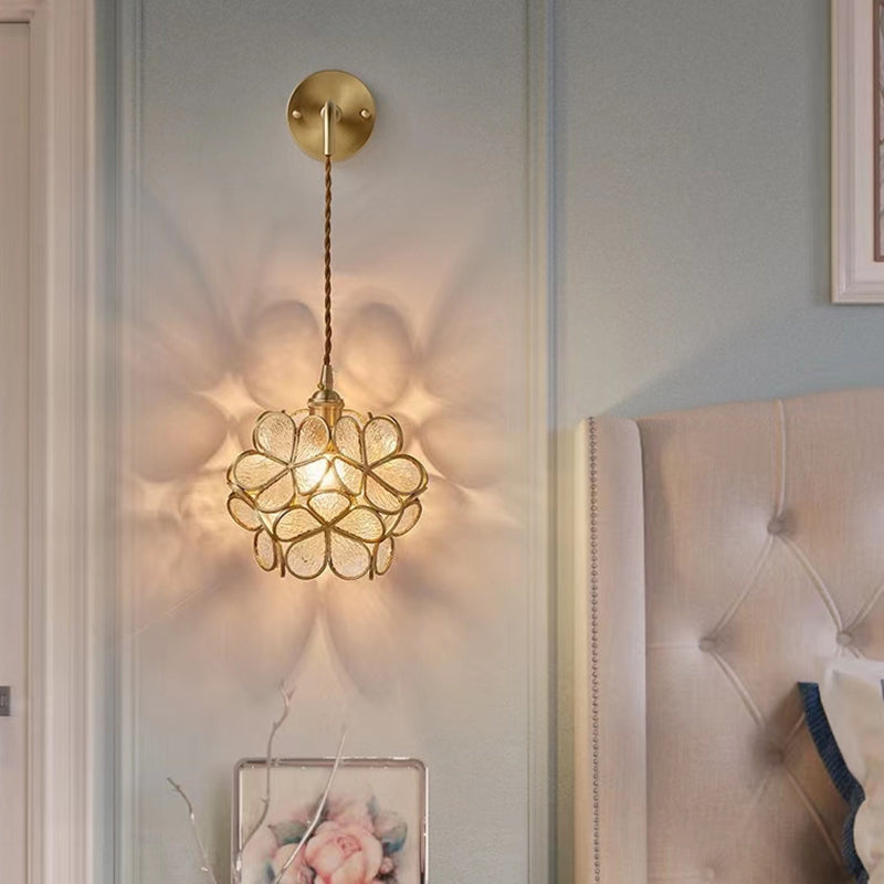 Modern Metal Wall Sconce Flower Shape Vanity Lamp with Glass Shade for Bathroom