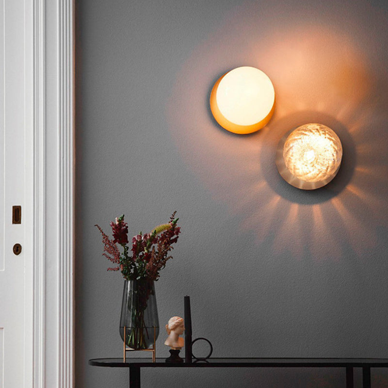 Modern Wall Sconce Metal Ball Shape Vanity Lamp with Glass Shade for Bathroom