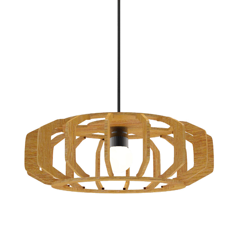 Lantern Frame Hanging Ceiling Light Asia-Style Wood 1 Bulb Living Room Suspension Lamp