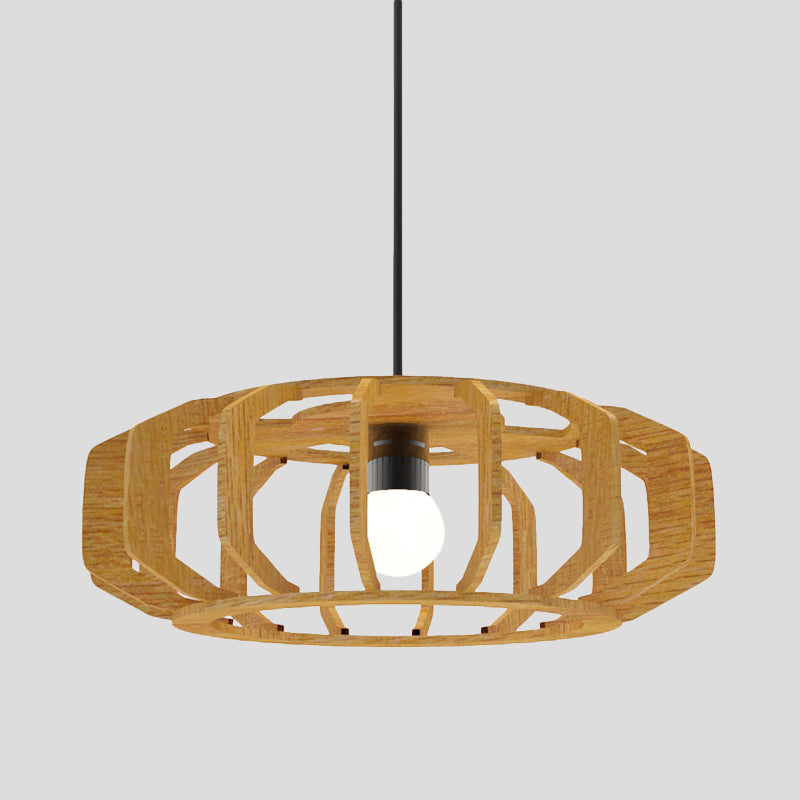 Lantern Frame Hanging Ceiling Light Asia-Style Wood 1 Bulb Living Room Suspension Lamp