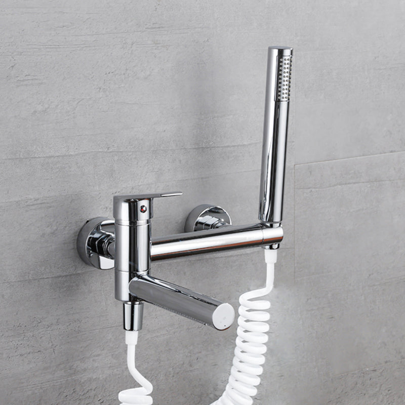 Lever Handle Tub Faucet Wall Mount Shower Hose Swivel Spout Bath Filler with Handshower