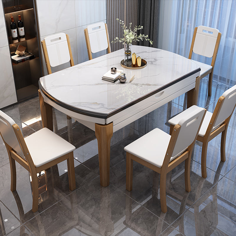 Modern Style Stone Furniture Set 7 Pieces Round Shape Dinette Table with Armless Chair