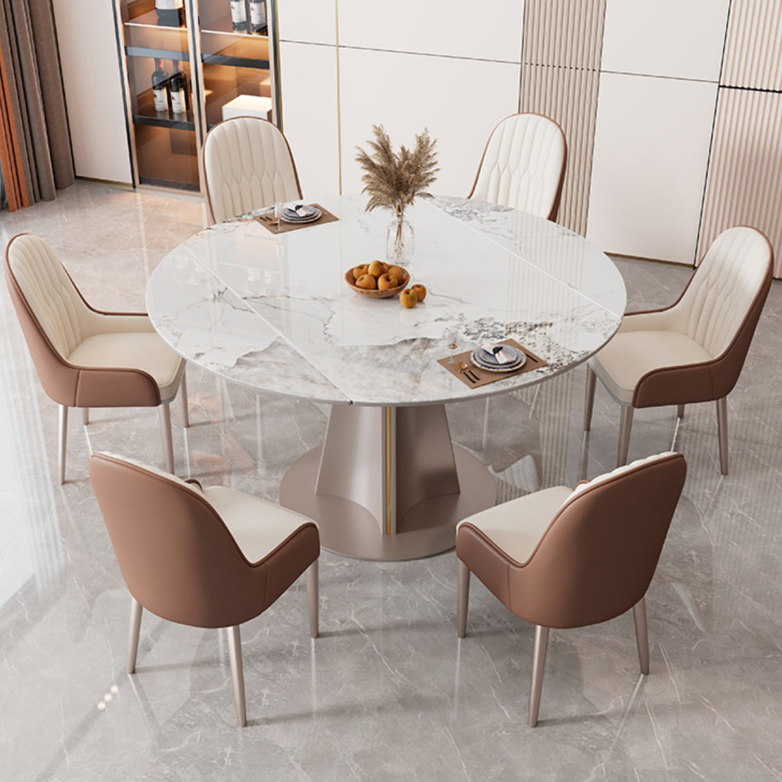 White Stone Dining Set for Home 1/5/7 Pieces Modern Foldable Dining Table Set