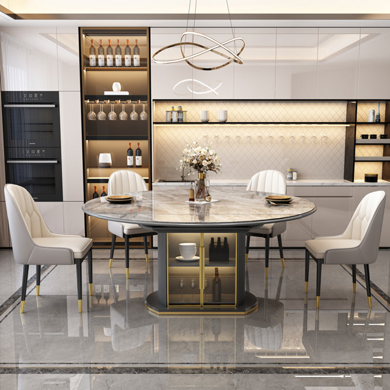 Glossy Gray Dining Set with White Chairs 1/5/7 Pieces Stone Top Dinette Set for Kitchen