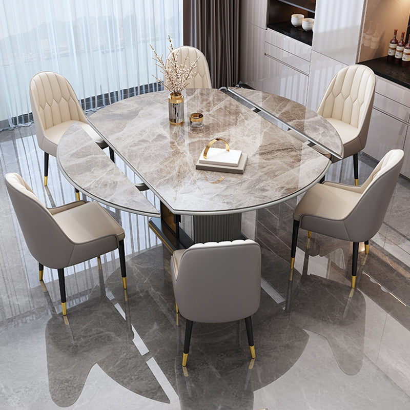 Glossy Gray Dining Set with White Chairs 1/5/7 Pieces Stone Top Dinette Set for Kitchen