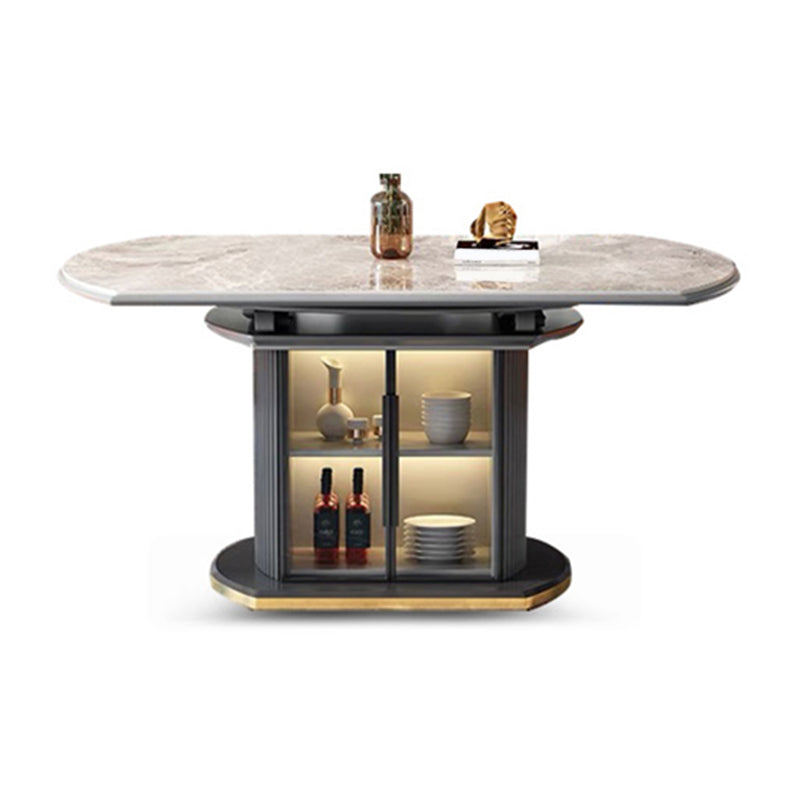 Glossy Gray Dining Set with White Chairs 1/5/7 Pieces Stone Top Dinette Set for Kitchen