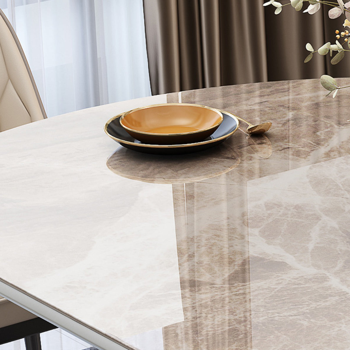 Glossy Gray Dining Set with White Chairs 1/5/7 Pieces Stone Top Dinette Set for Kitchen