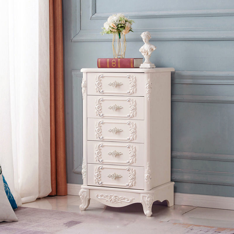 Traditional Wooden Storage Chest Home Vertical Chest in White with Drawers