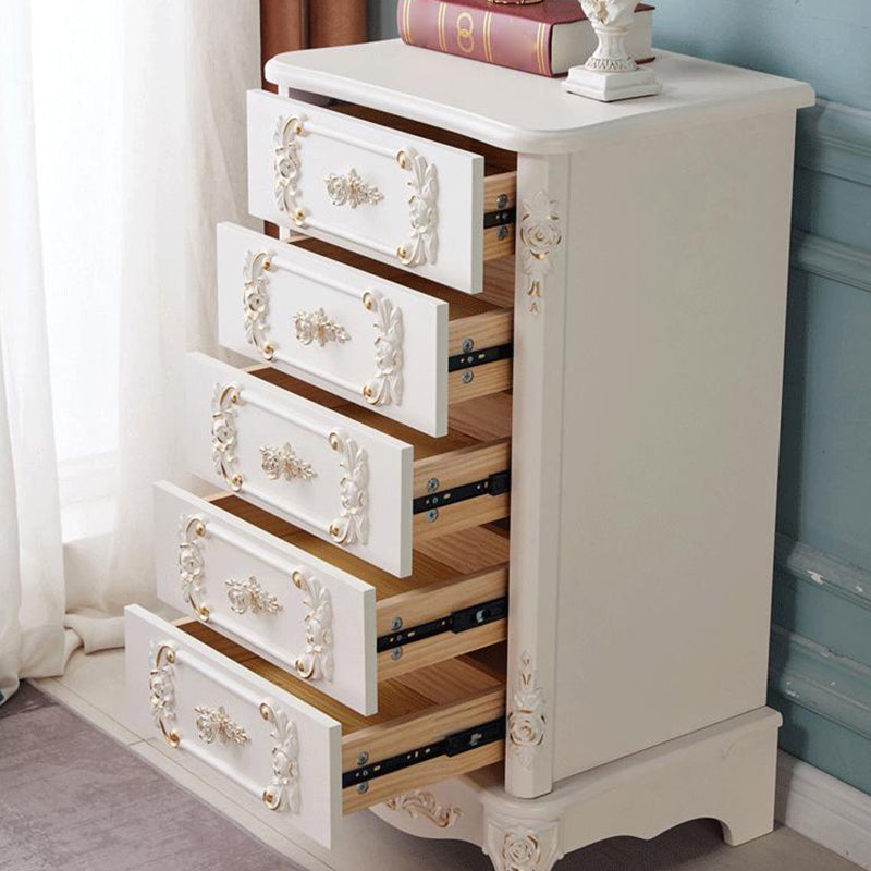 Traditional Wooden Storage Chest Home Vertical Chest in White with Drawers