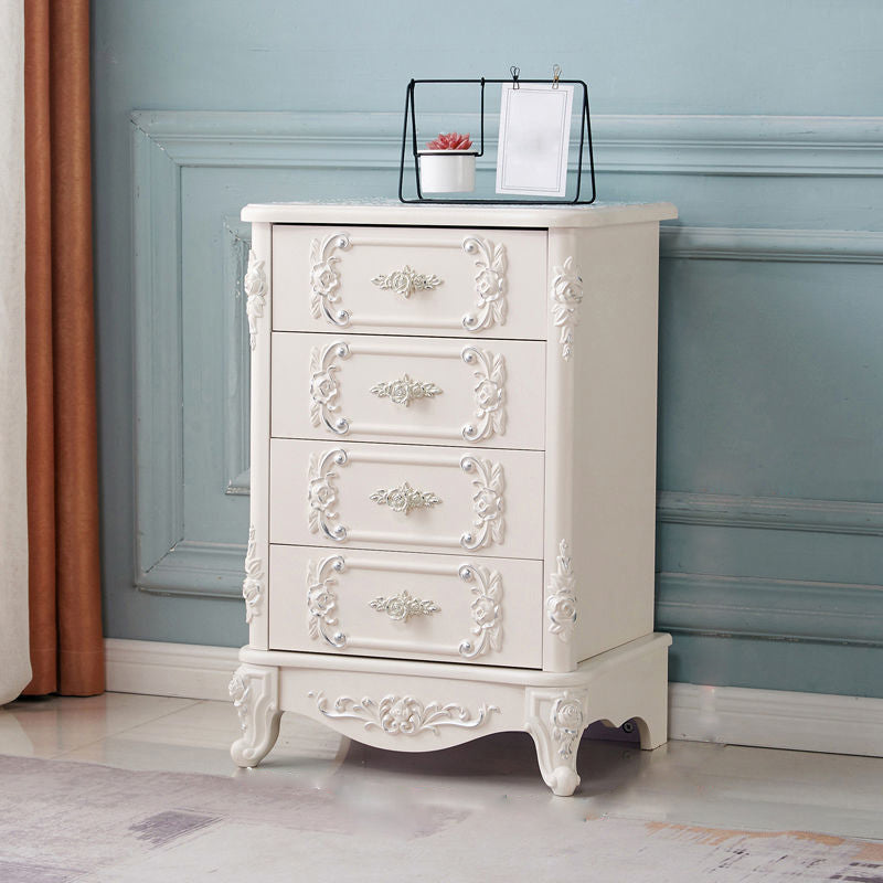 Traditional Wooden Storage Chest Home Vertical Chest in White with Drawers
