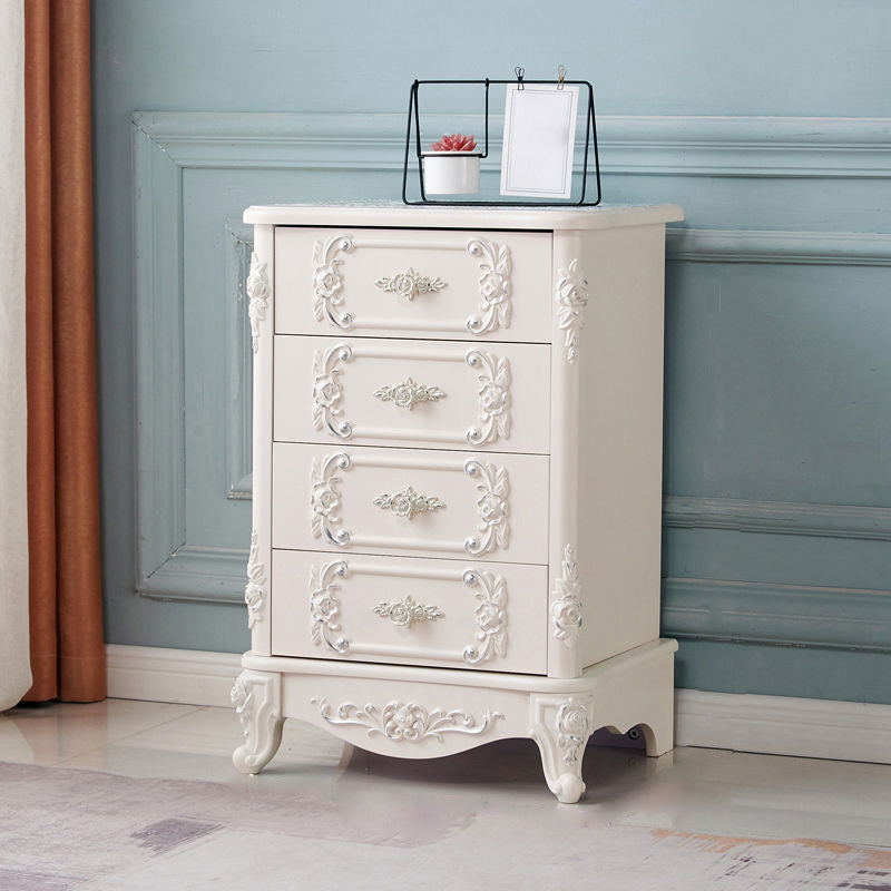 Traditional Wooden Storage Chest Home Vertical Chest in White with Drawers