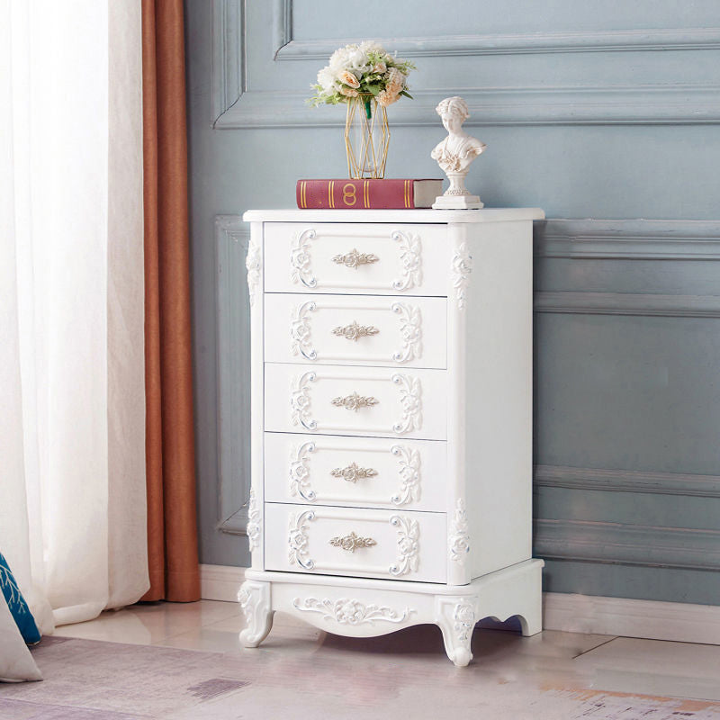 Traditional Wooden Storage Chest Home Vertical Chest in White with Drawers