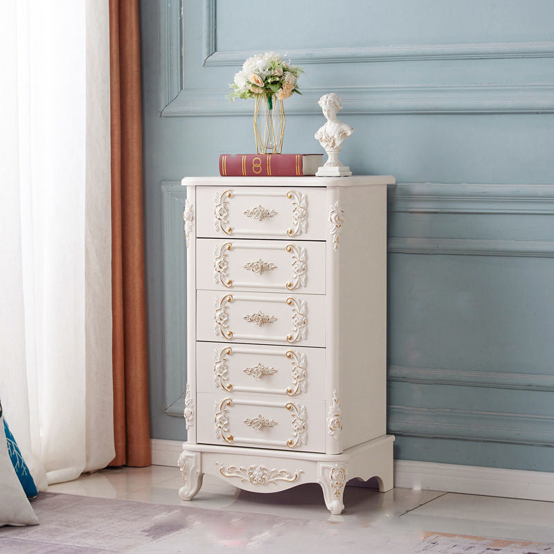 Traditional Wooden Storage Chest Home Vertical Chest in White with Drawers