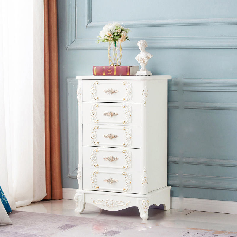 Traditional Wooden Storage Chest Home Vertical Chest in White with Drawers