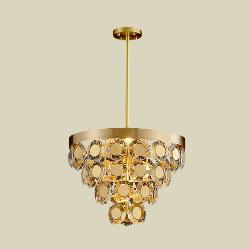 Cone Chandelier Pendant Light Modernisme Crystal Block 5 Bulbes Restaurant Suspension Lampe en laiton
