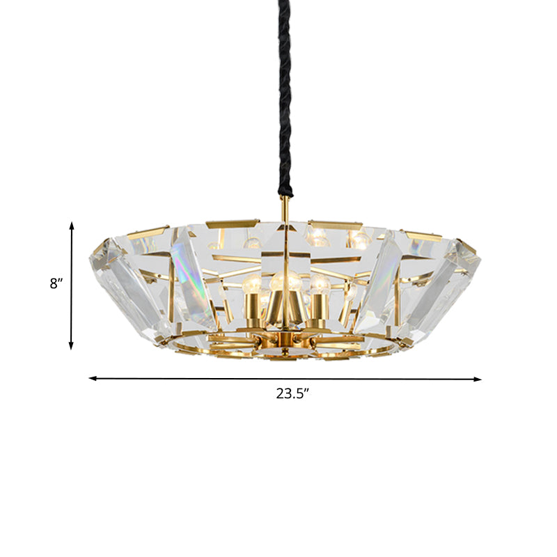 5 Köpfe Wohnzimmer Decke Krachen zeitgenössischer Gold Hanging Light Kit mit Schüssel Kristallschatten