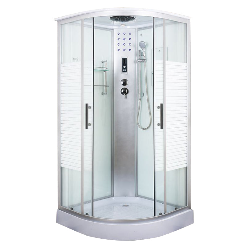 Tempered White Shower Kit Framed Double Sliding Rounded Shower Stall