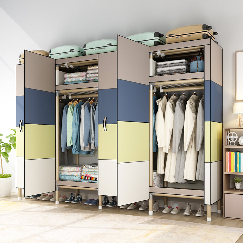 Modern Style Metal Frame Wardrobe Foldable Wardrobe with Garment Rod