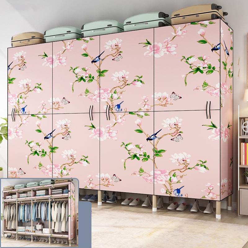 Modern Style Metal Frame Wardrobe Foldable Wardrobe with Garment Rod