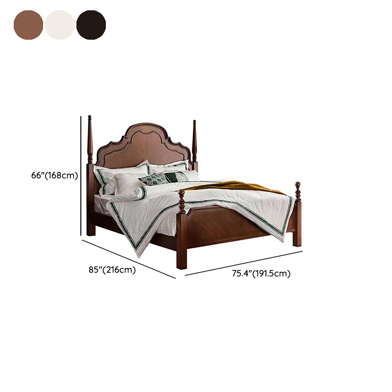 Mid-Century Modern Standard Bed Pine Wood Panel Bed with Headboard