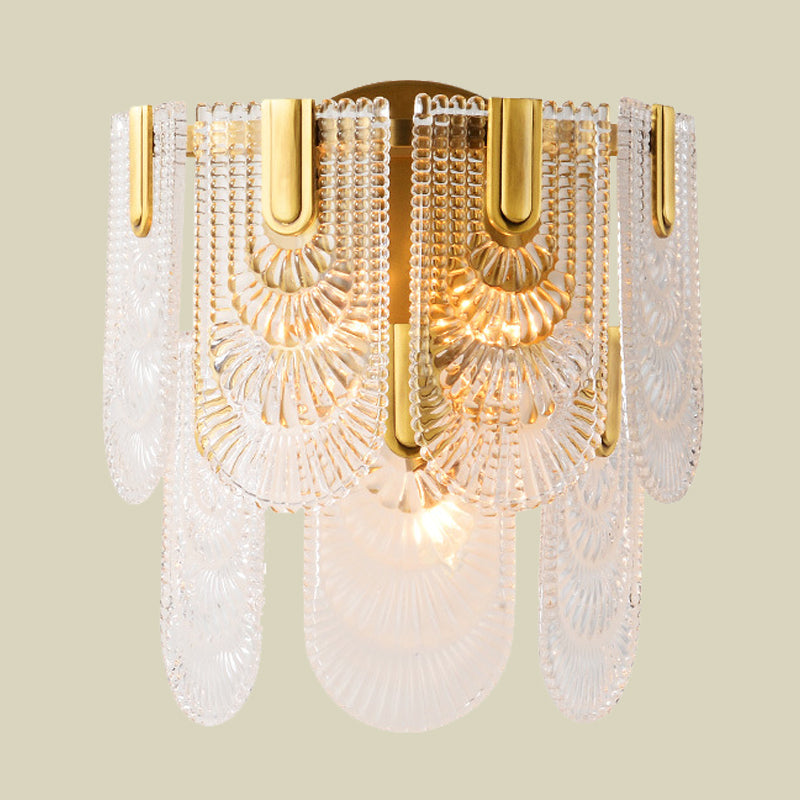 Double Layered Crystal Wall Lighting Traditional 3 Bulbs Living Room Wall Sconce Light Fixture in Brass