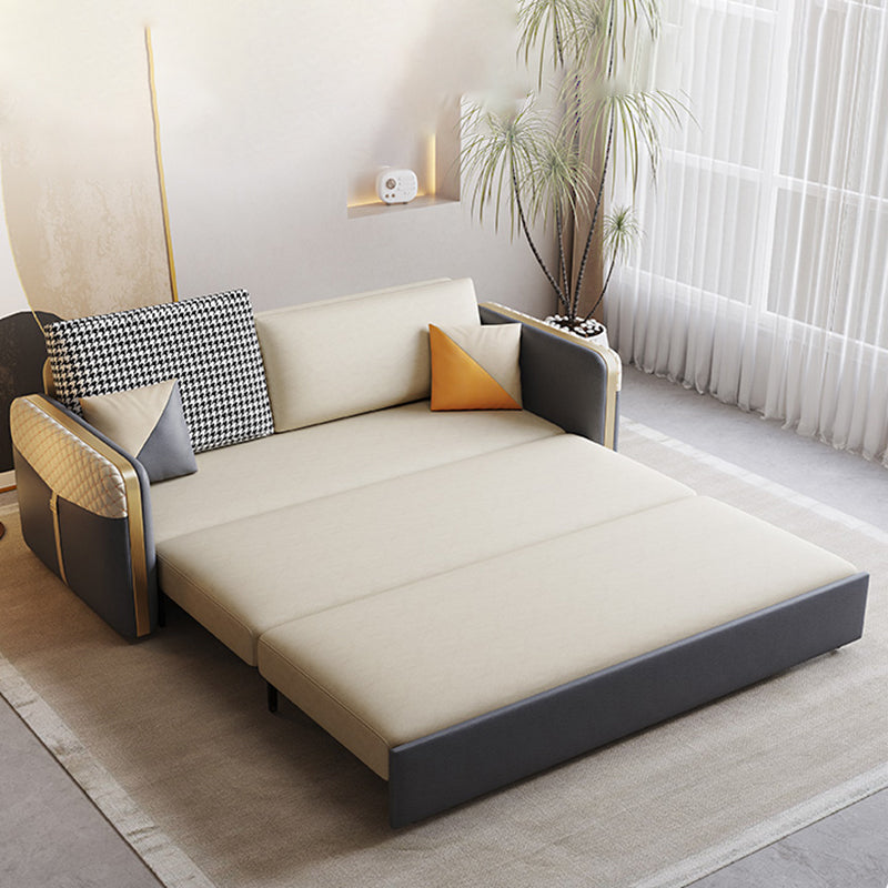 White Pillow Back Sleeper Sofa Square Arms Faux Leather Convertible Sofas