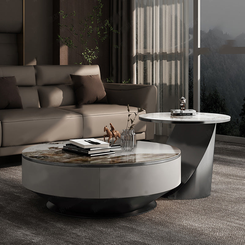 Glam Nesting Coffee Table Set Pedestal Coffee Table with Storage Drawers