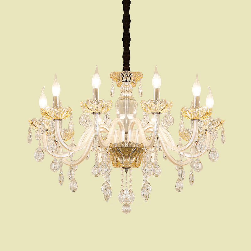 8 lampen helder kristal kroonluchter lamp traditionalistische witte kandelaar woonkamer plafond hanger
